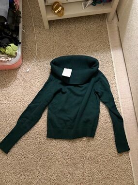 Aritzia Deep Green Fold-Over Cowl Neck Sweater